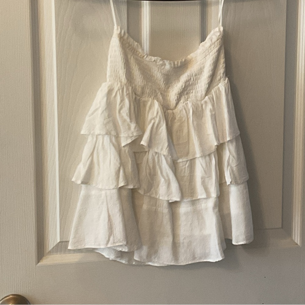 Rose Velvet Juniors White/Off White Small Ruffle Sleeveless Tube Top